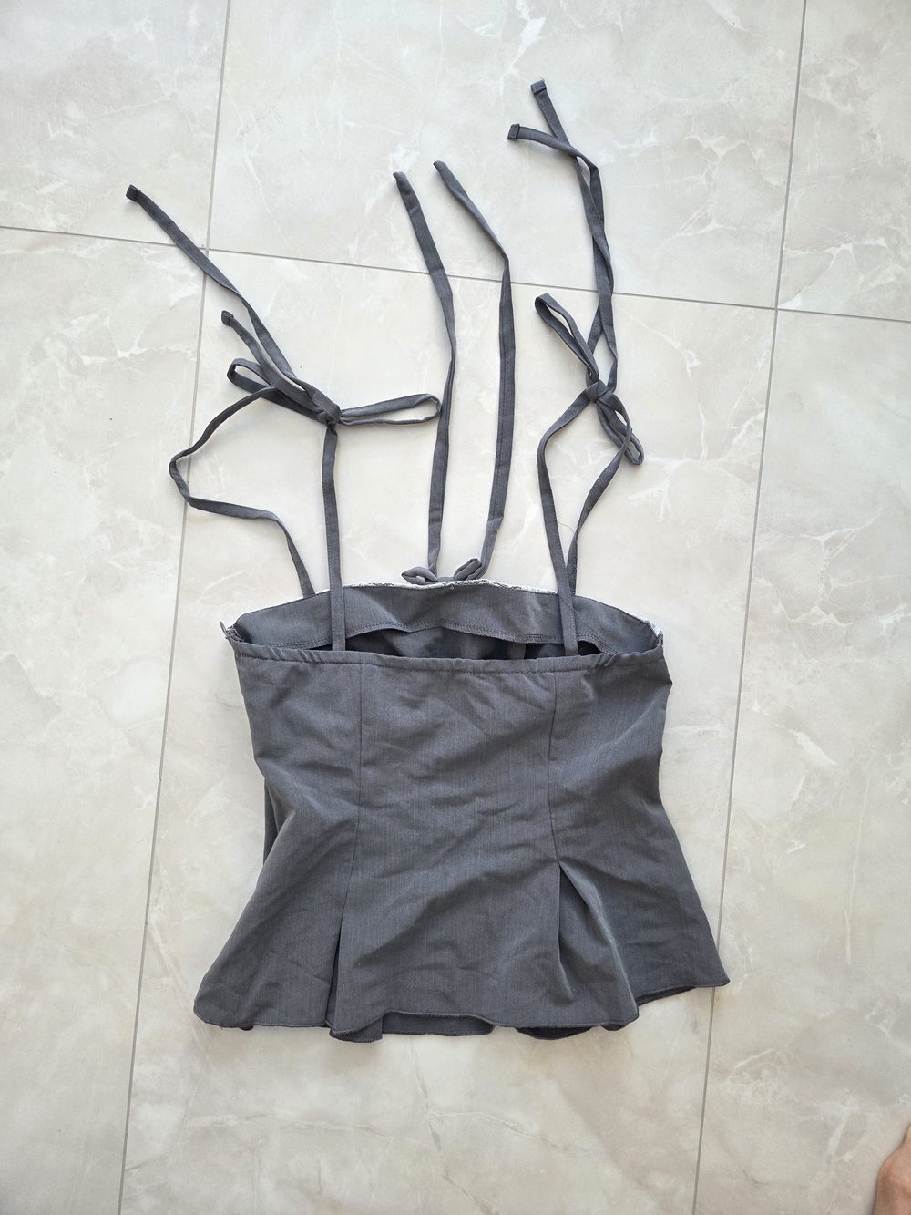 Grey Lace-Trim Bustier Top with Tie Straps - Picture 3 of 3